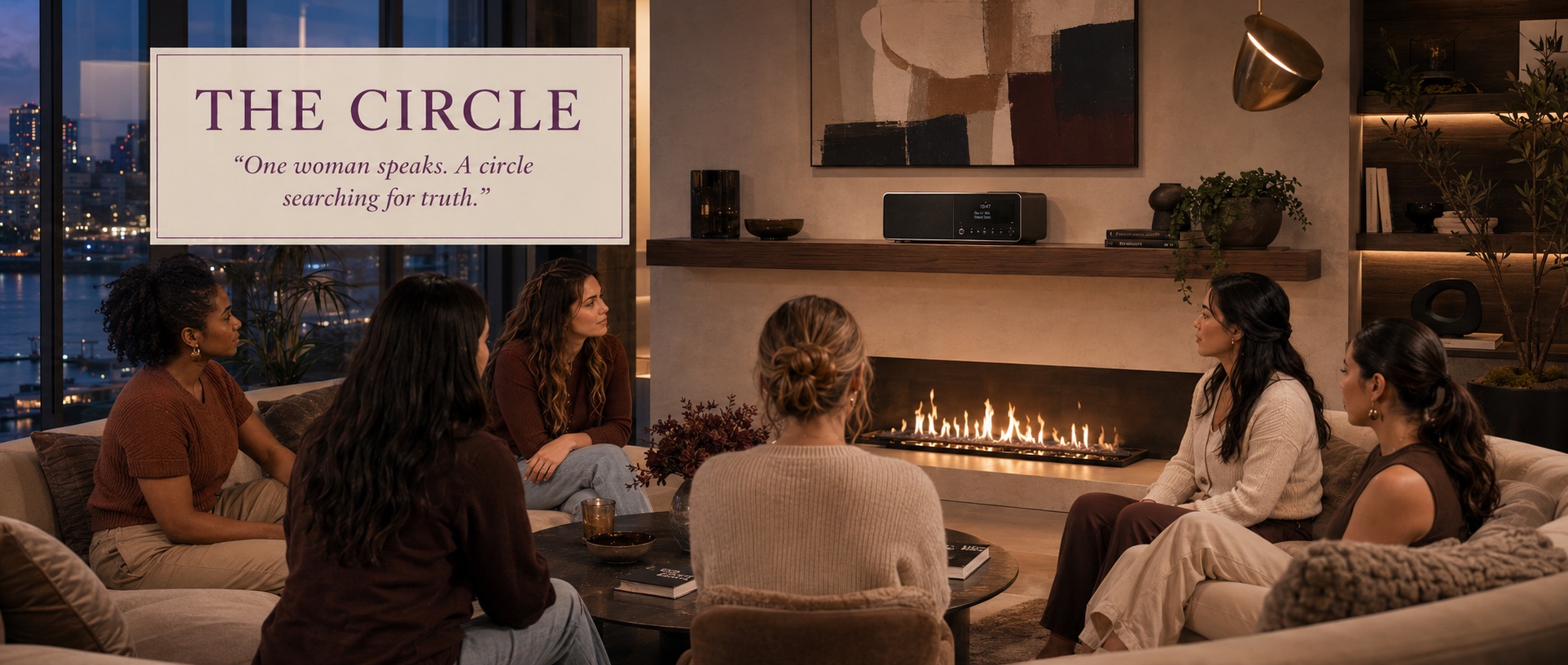 The Circle &mdash; women gathered by the fire, the radio on the mantel: &lsquo;One woman speaks. A circle searching for truth.&rsquo;